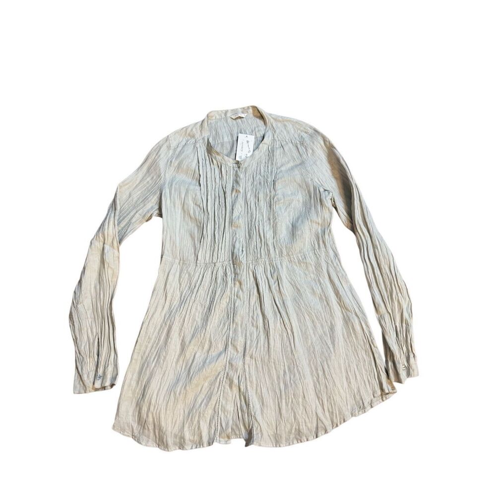 POETRY Light grey 100% Ramie Tunic‎ Top Pleated Button Up Lagenlook US 6